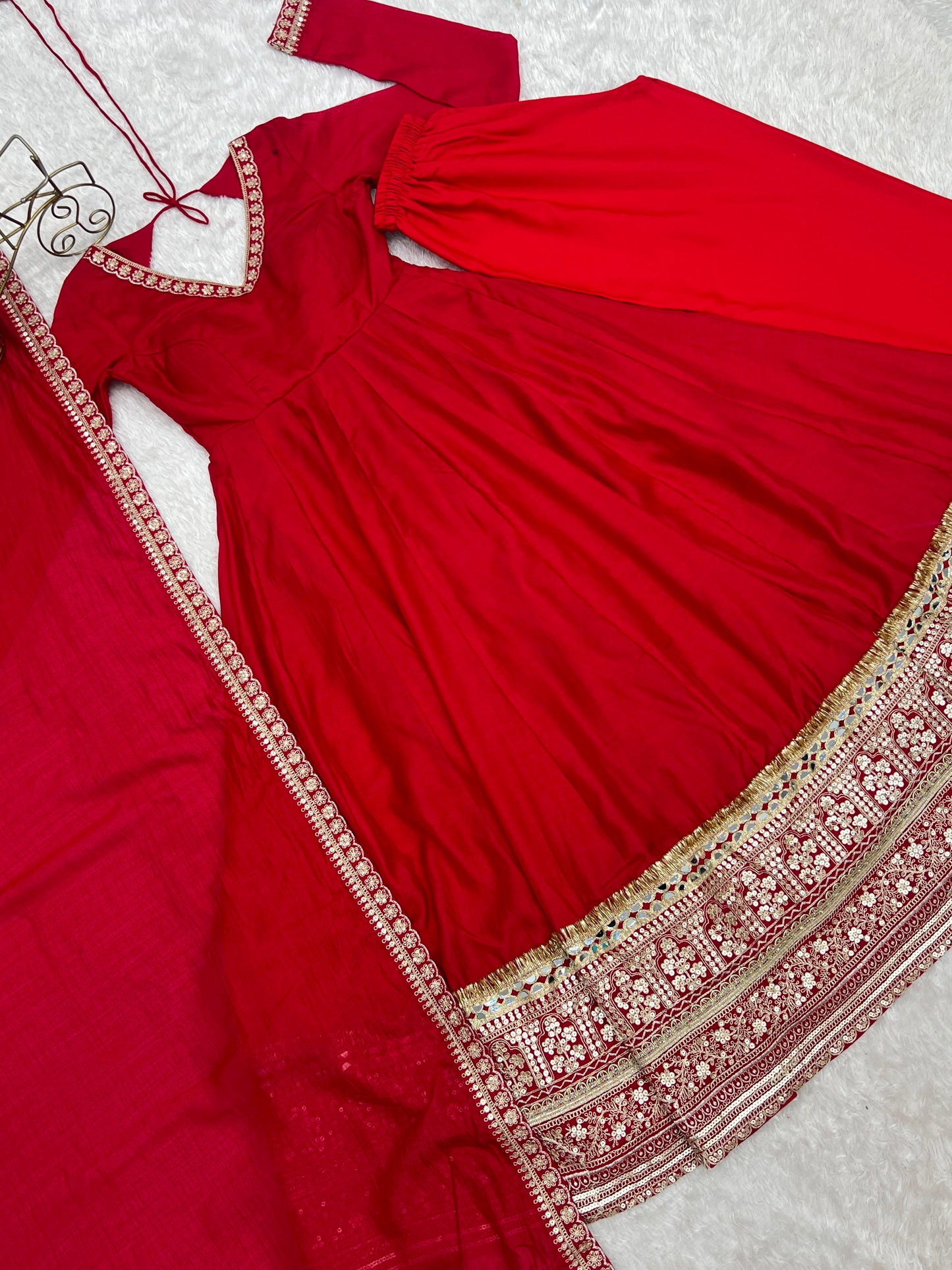 Premium Pure Blooming Vichitra Silk Anarkali Gown Set With Dupatta
