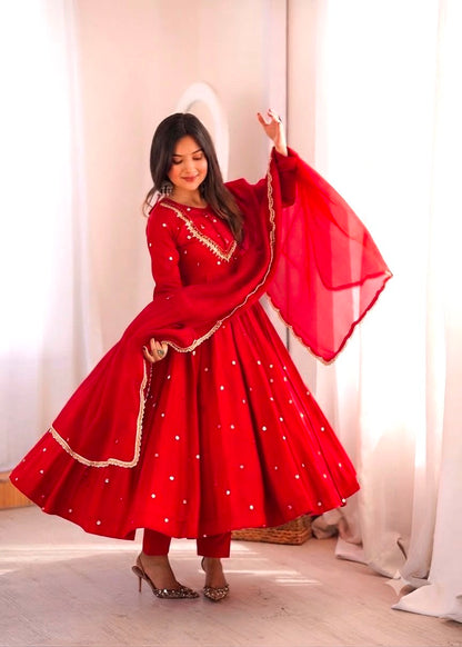 Roman Silk Anarkali, Bottom & Dupatta Set
