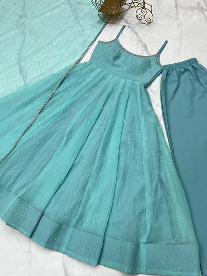 Crunchy Silk Anarkali, Pant & Dupatta Set