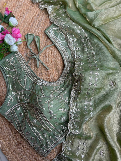 Beautiful Sequence work  Soft Fandy Silk  along with Full Stitched Blouse