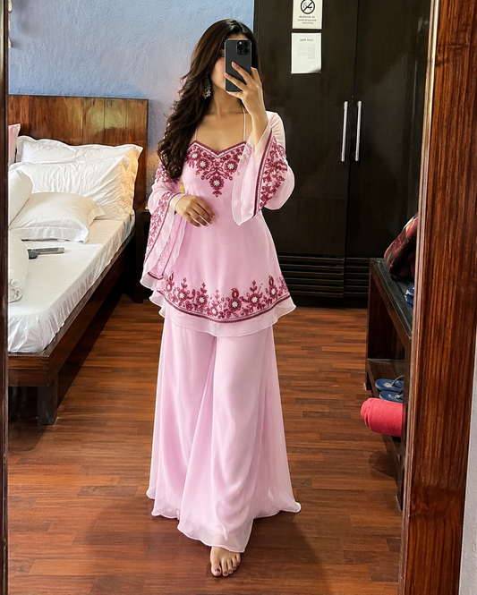 Viral sonpapdi Top, Palazzo & Dupatta Set