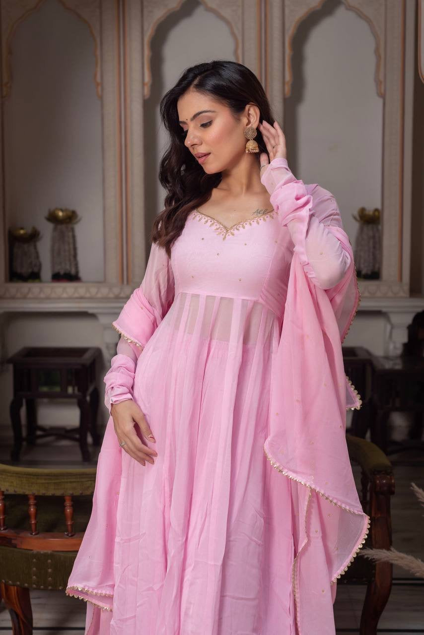 Premium Faux Georgette Handwork Anarkali Set With Dupatta