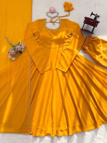 Haldi special Faux Georgette Anarkali Set