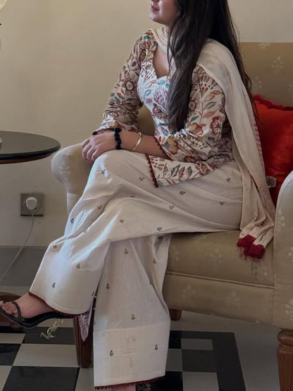 Cambric Cotton Top, Farshi Pant & Dupatta Set