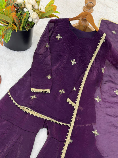 Premium Fendy Silk Embroidered Sharara Palazzo Set With Dupatta