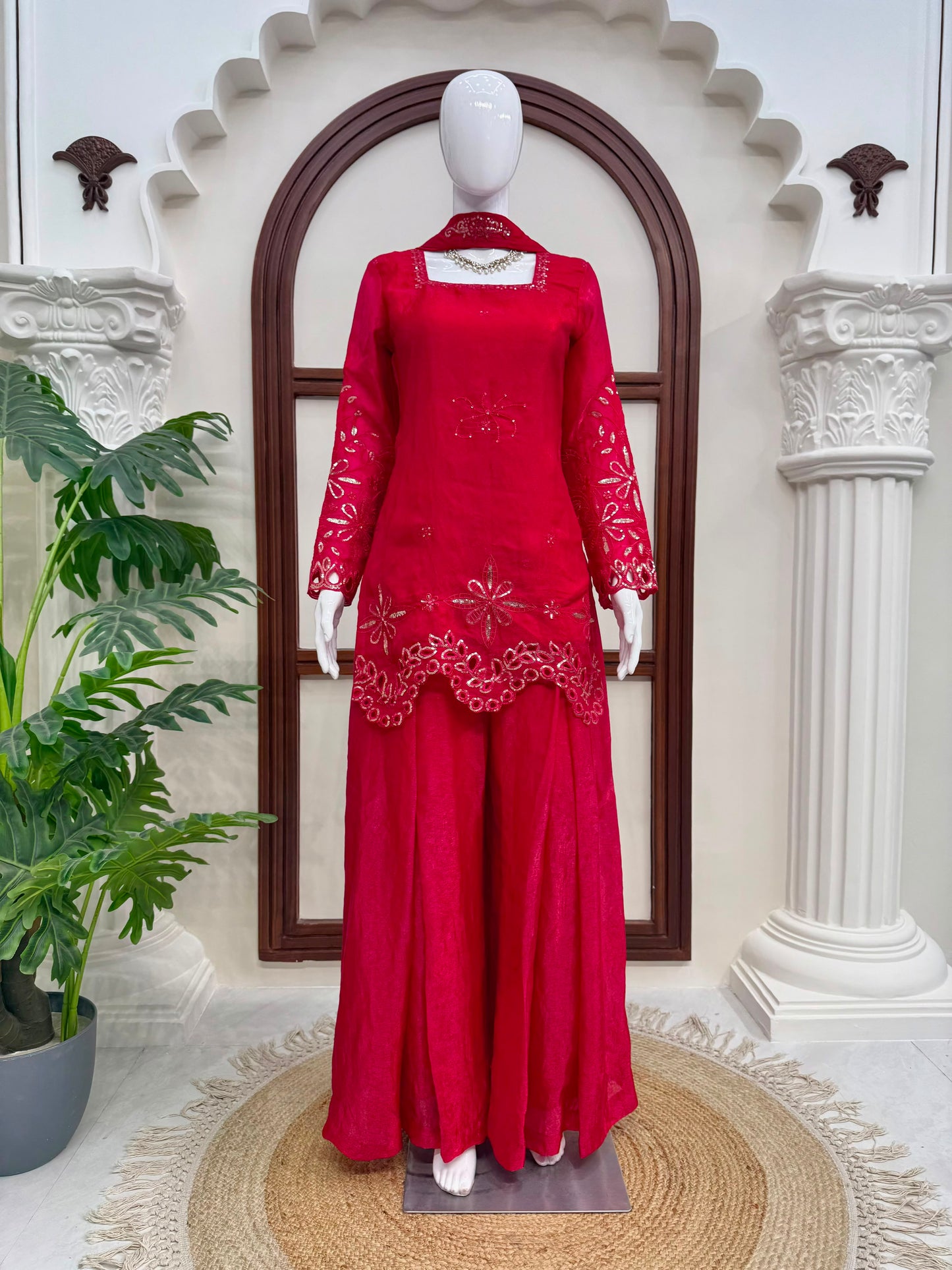 Premium Fendy Silk Thread & Sequence Palazzo Set With Dupatta