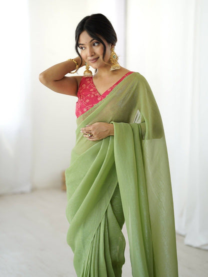 Premium Sparkle Silk Ready-to-Wear Saree With Heavy Banarasi Silk Blouse