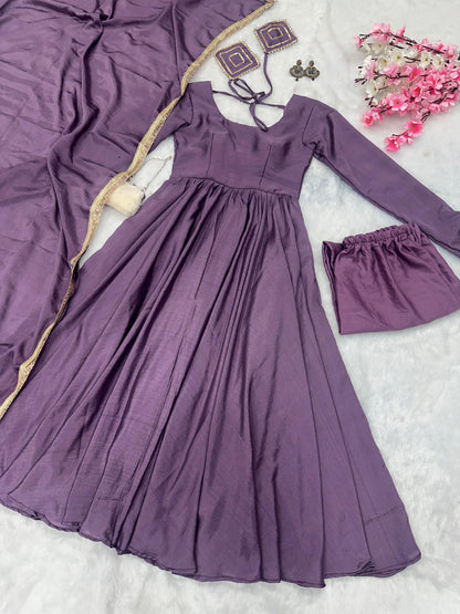 Chinon Silk Anarkali, Pant & Dupatta Set