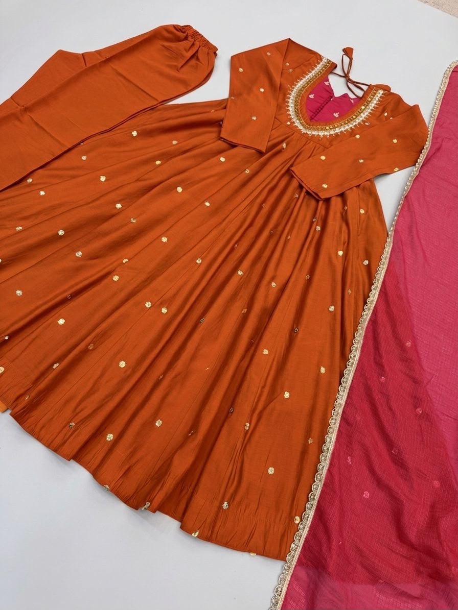 Roman Silk Anarkali, Bottom & Dupatta Set