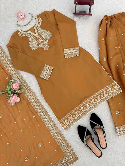 Mul Chanderi Top, Plazzo & Dupatta Set