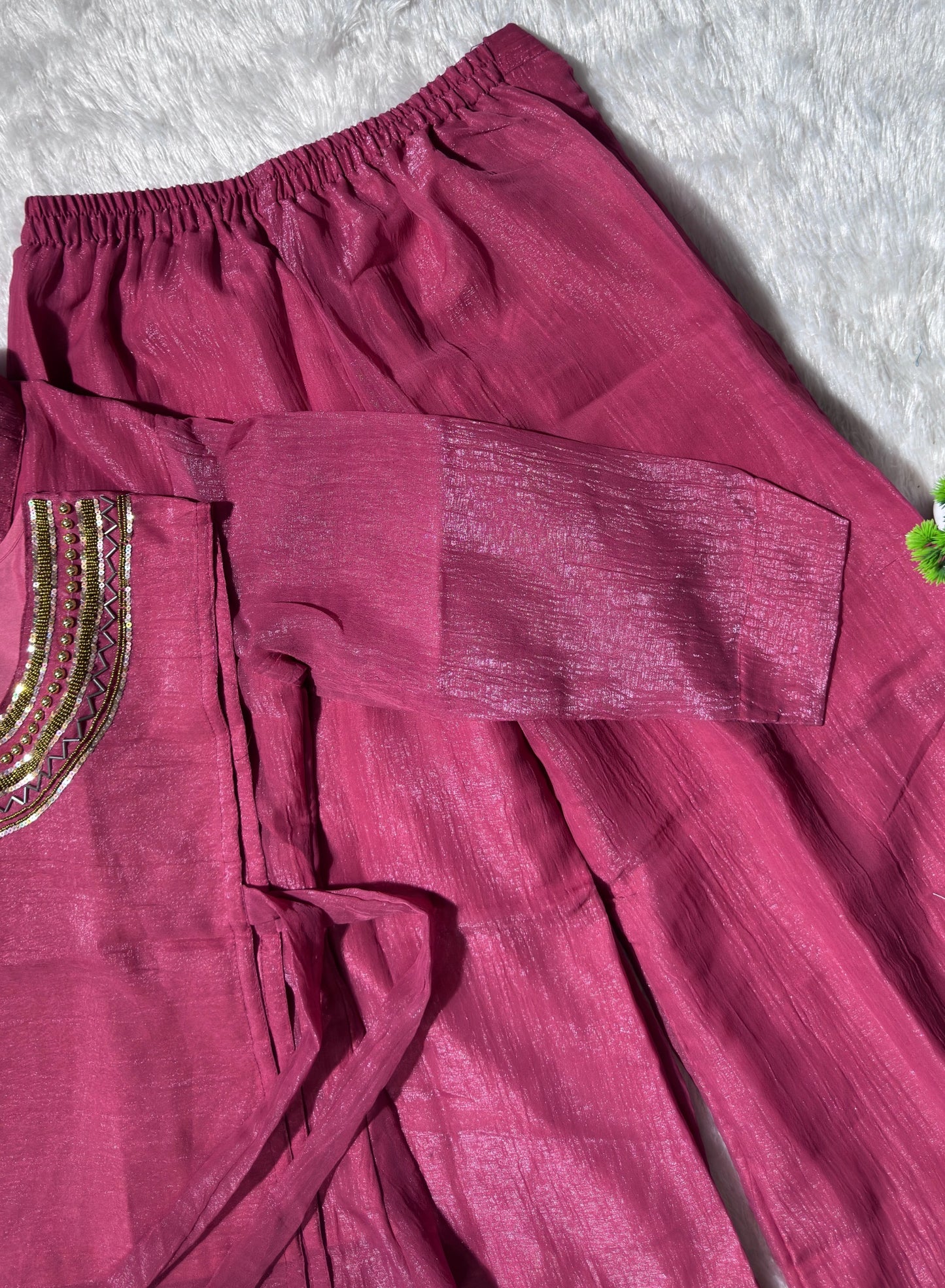 Premium Crunchy Silk Co-Ord Set With Shirt & Plazzo