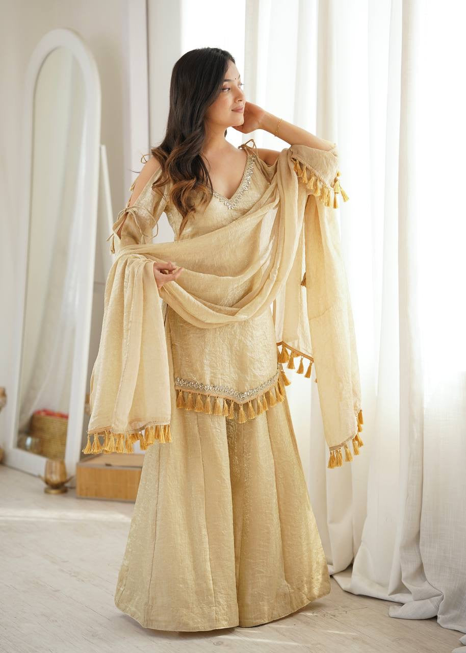 Premium Doremon Crush Mirror Work Top Palazzo Set With Dupatta