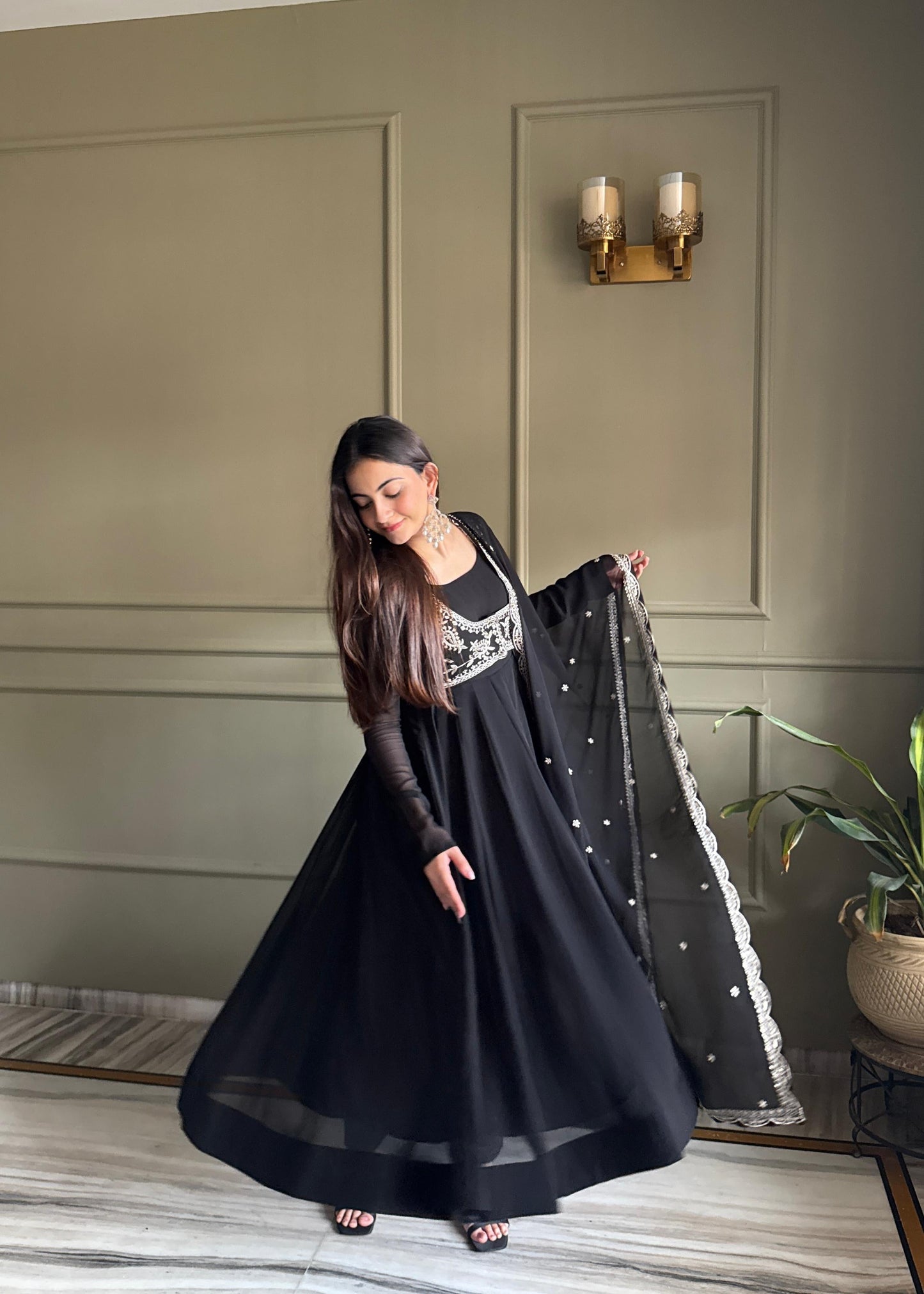 Premium Fox Georgette 16 Kali Anarkali Set with Koti, Dupatta & Pant