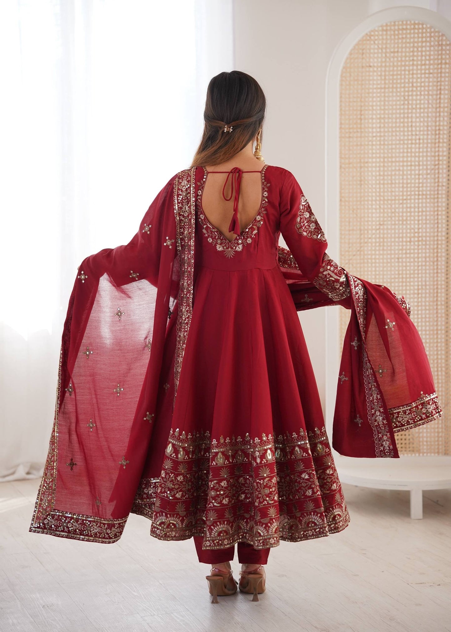 Elegant Embroidered Sequence Designer Anarkali 3-Piece Set