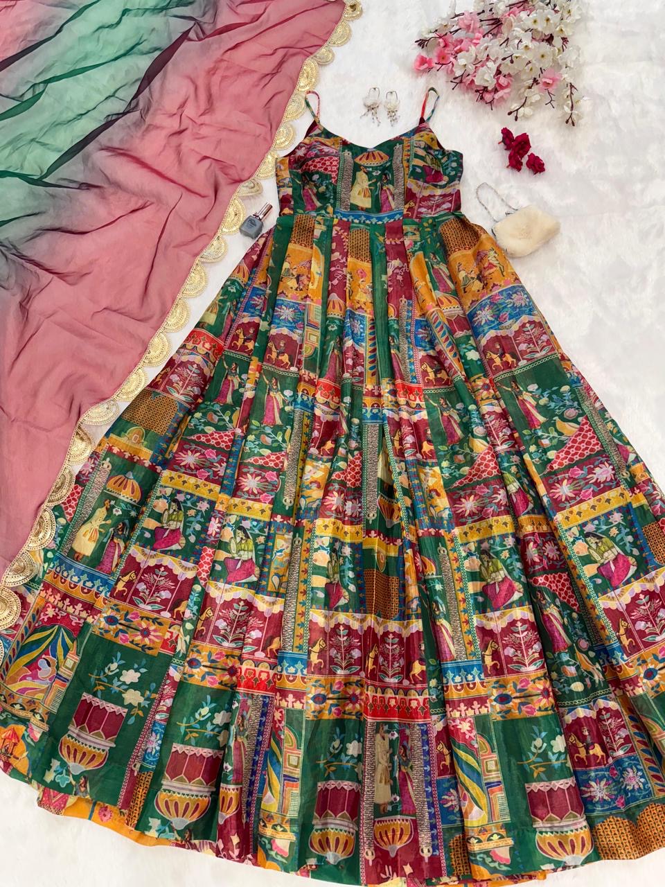 Jimmy Organza Silk Anarkali & Dupatta Set