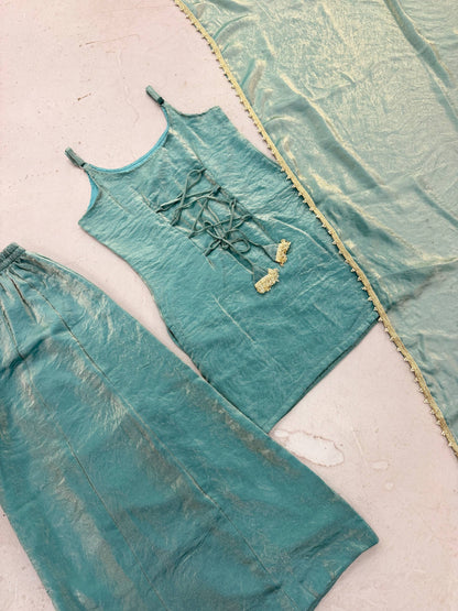 Premium Crush Mirror & Sequence Palazzo Set With Dupatta