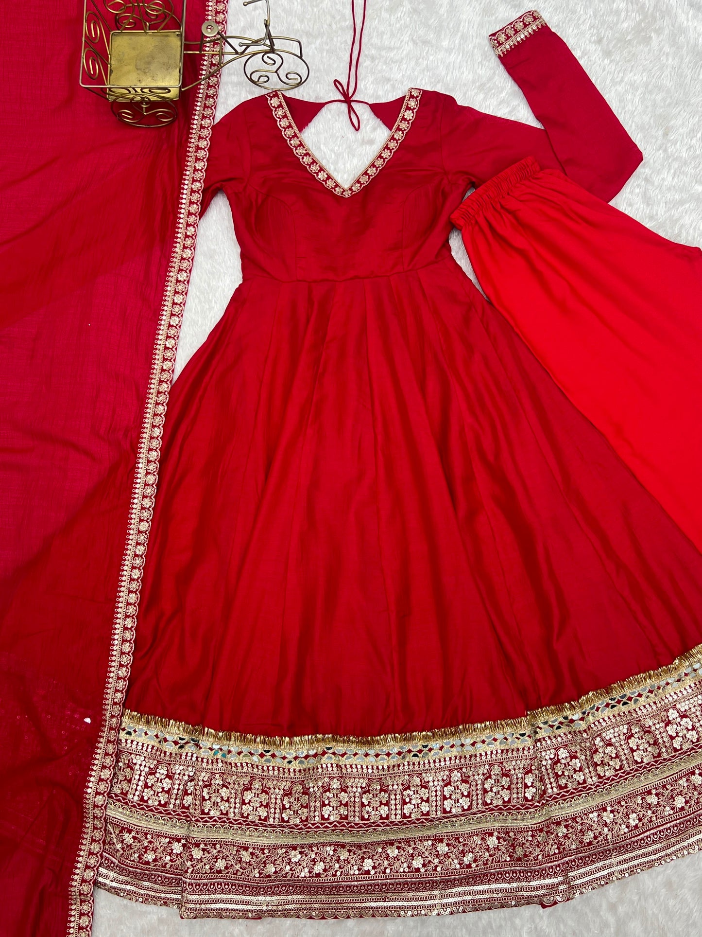 Premium Pure Blooming Vichitra Silk Anarkali Gown Set With Dupatta