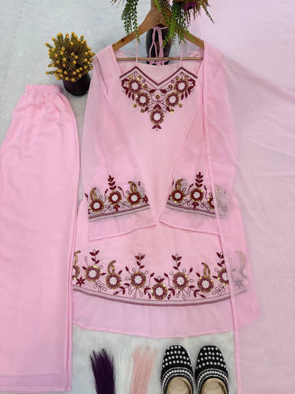 Viral sonpapdi Top, Palazzo & Dupatta Set