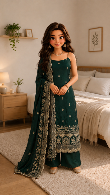 Premium Fendy Silk Thread & Sequence Work Anarkali Set With Dupatta