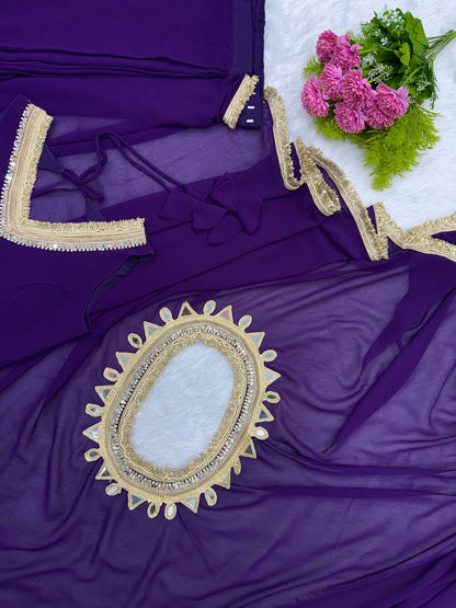 PARTY WEAR GEORGETTE READY MADE LACE BORDER SAREE