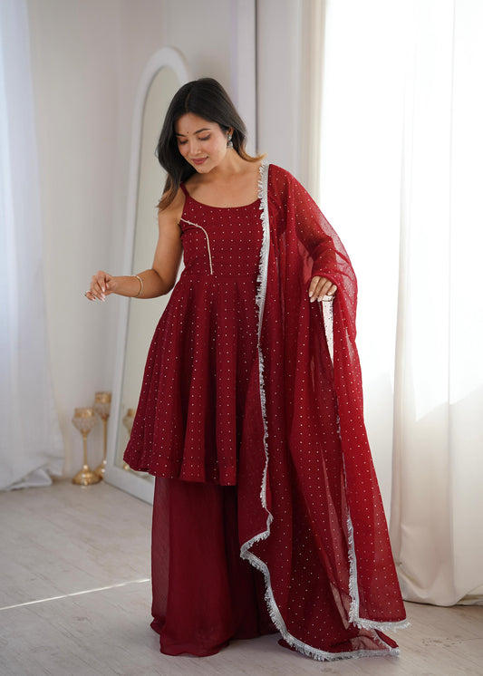 Crunchy Silk Top Plazzo Set