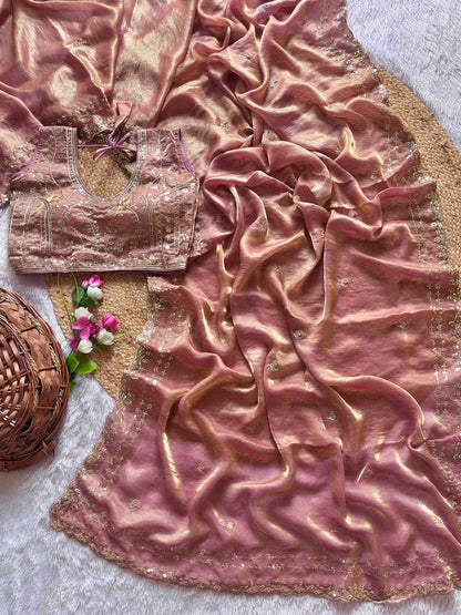 Beautiful Sequence work  Soft Fandy Silk  along with Full Stitched Blouse
