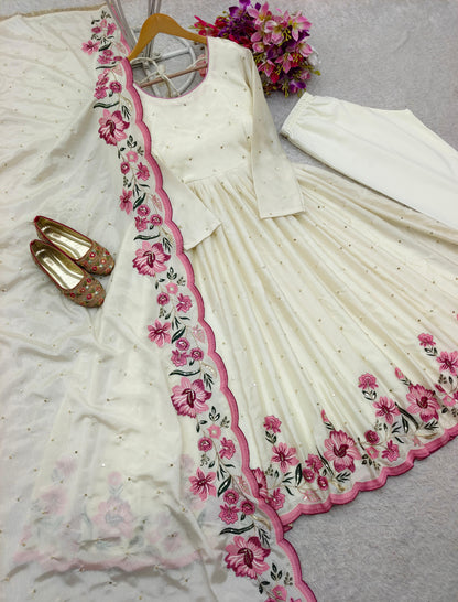 Pure Cinon Silk Gown -Pent  Dupatta Set