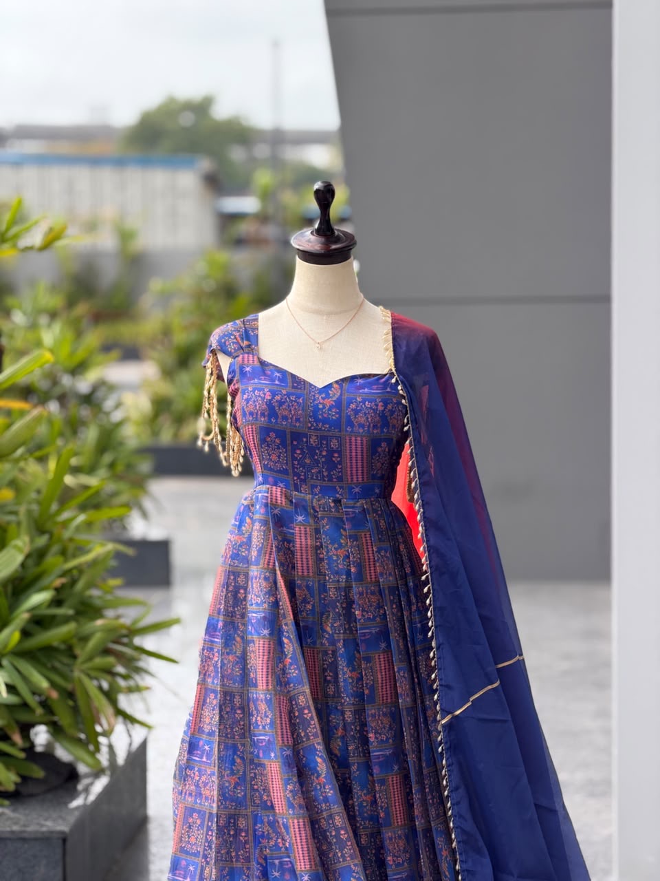 Premium Jimmy Organza Silk Digital Printed Padded Anarkali Gown With Dupatta
