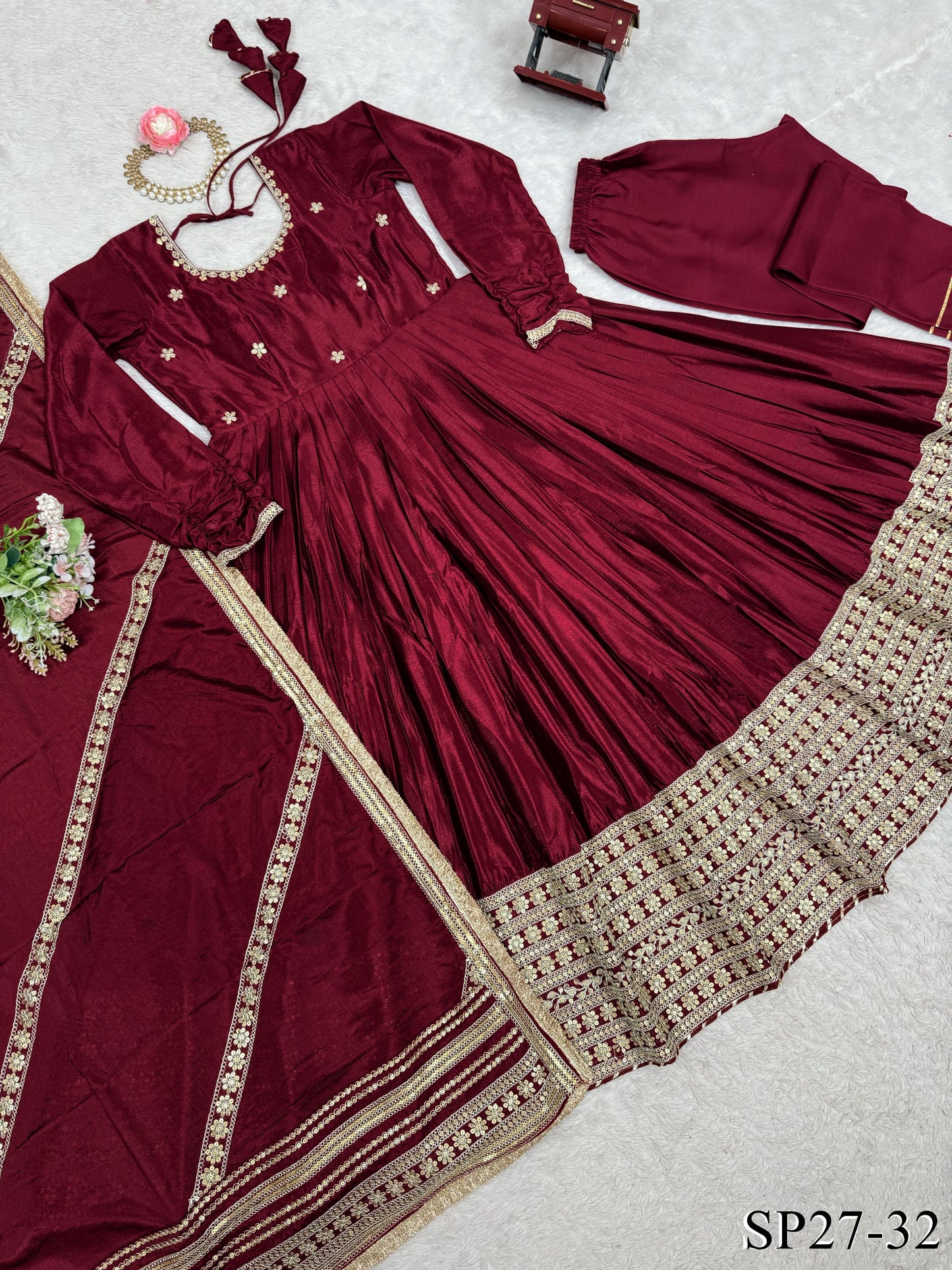 Chinnon Silk Flared Gown Set