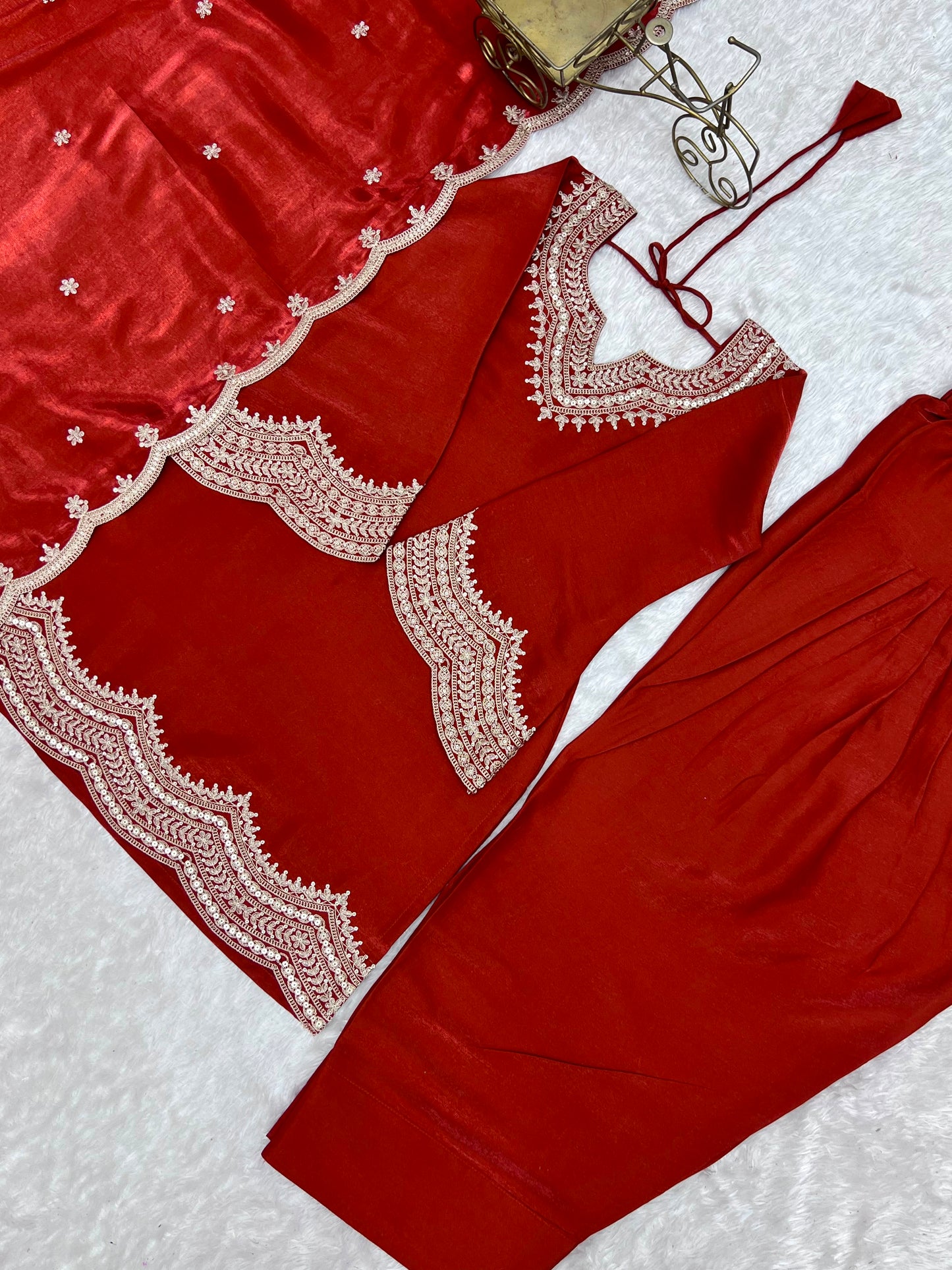 Glass Roman Silk Top, Farshi Salwar & Dupatta Set