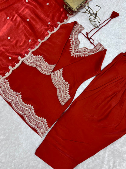 Glass Roman Silk Top, Farshi Salwar & Dupatta Set