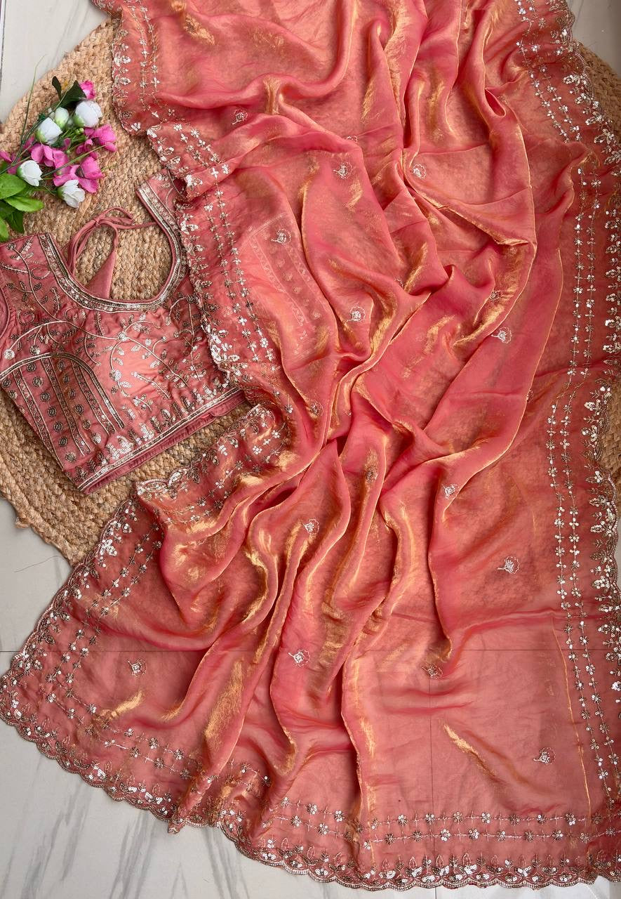 Beautiful Sequence work  Soft Fandy Silk  along with Full Stitched Blouse