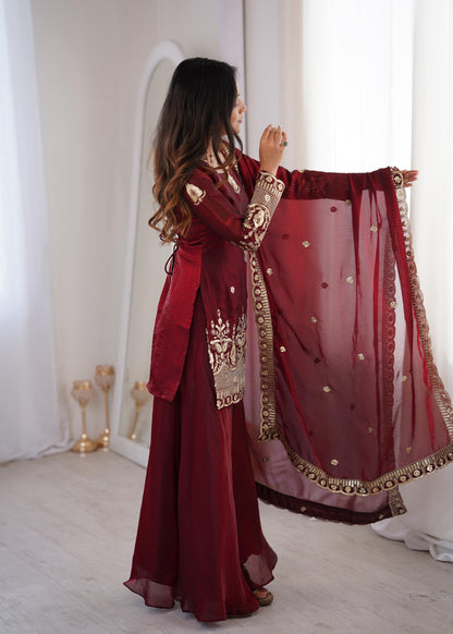 Fendy Silk corset back sharara set