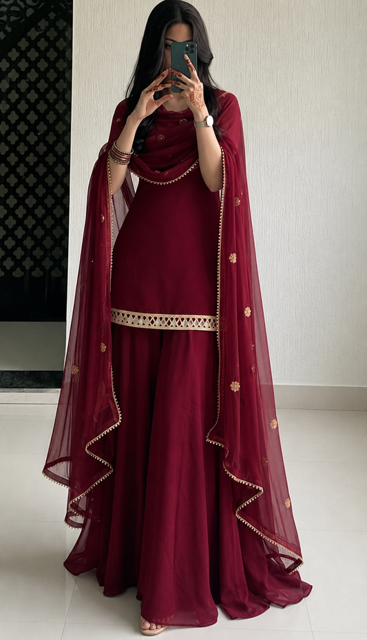 Red Sharara Set