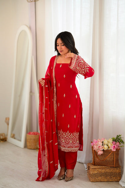 Premium Faux Georgette Beads Sequence Thread Work Suit Set With Dupatta