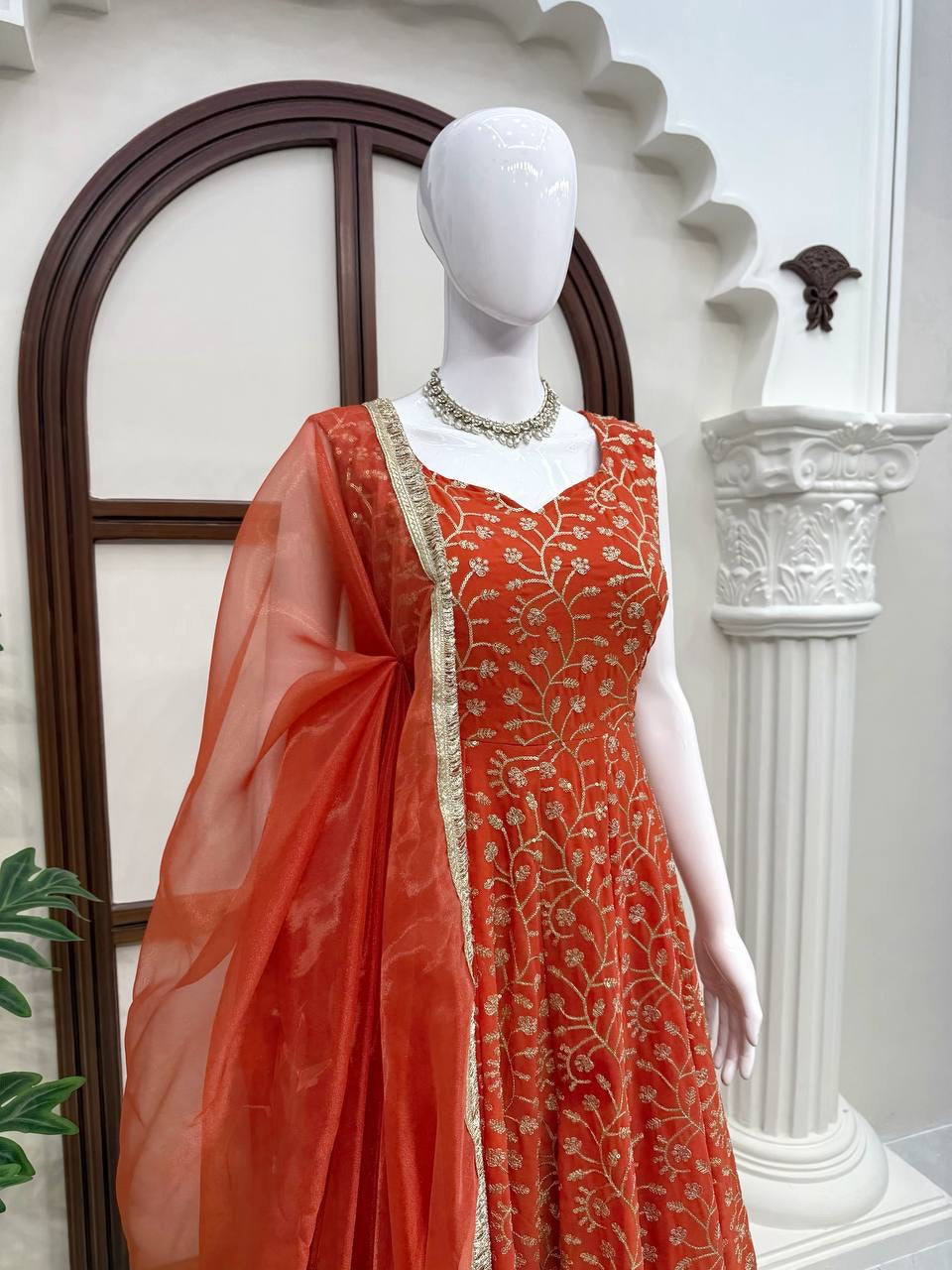 Elegant Gown Plazzo Set – Faux Georgette Festive Wear