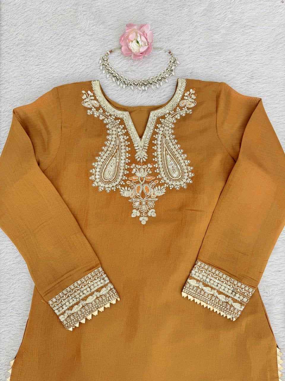 Mul Chanderi Top, Plazzo & Dupatta Set