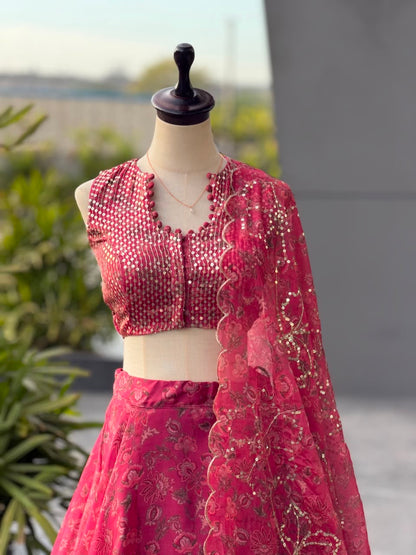 Jimmy Organza digital printed lehnga 8mtr flair lehenga