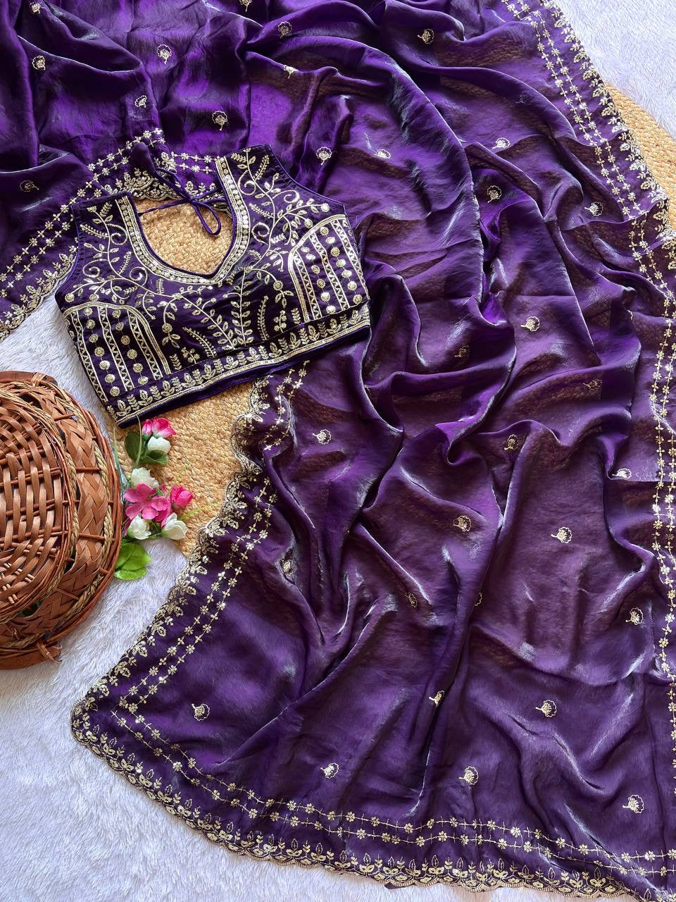 Beautiful Sequence work  Soft Fandy Silk  along with Full Stitched Blouse