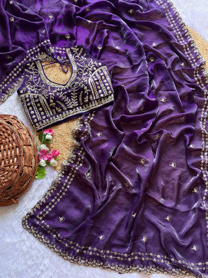 Beautiful Sequence work  Soft Fandy Silk  along with Full Stitched Blouse