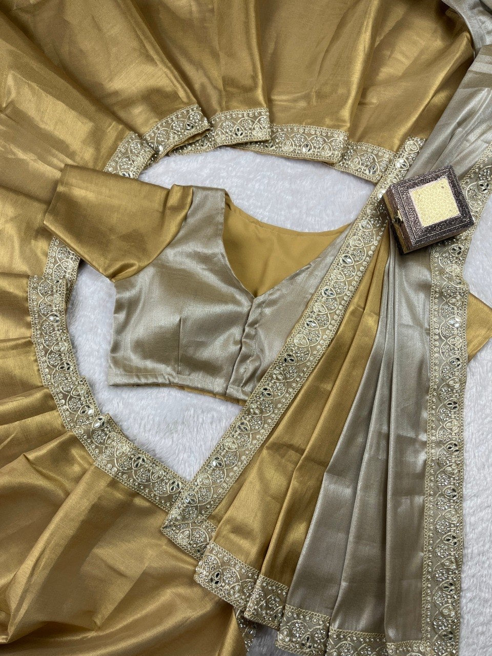 WEDDING WEAR HALF-HALF TISSUE SILK RICH HANDCRAFTED BORDER SAREE