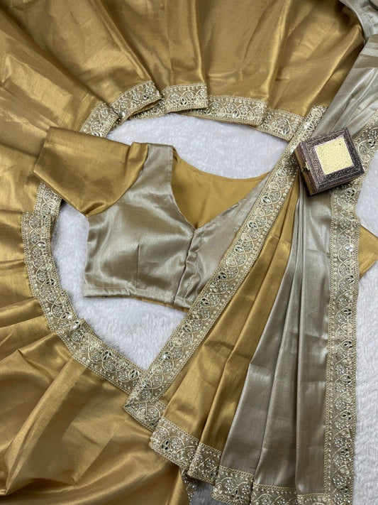 WEDDING WEAR HALF-HALF TISSUE SILK RICH HANDCRAFTED BORDER SAREE