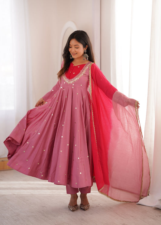 Roman Silk Anarkali, Bottom & Dupatta Set