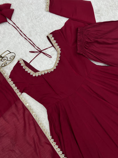 Premium Pure Mal Chanderi Fully Flared Anarkali Set With Dupatta And Pant