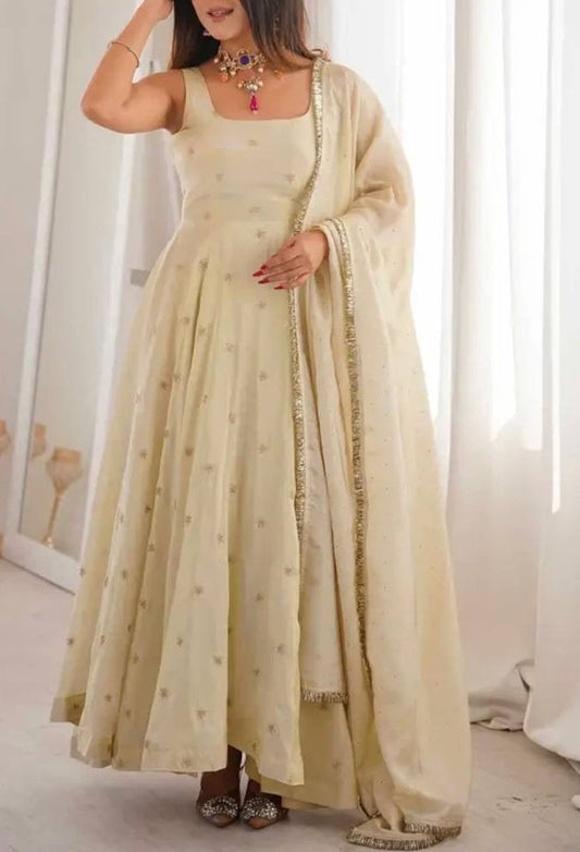 Cosmos Gold With Embroidery Work Gown