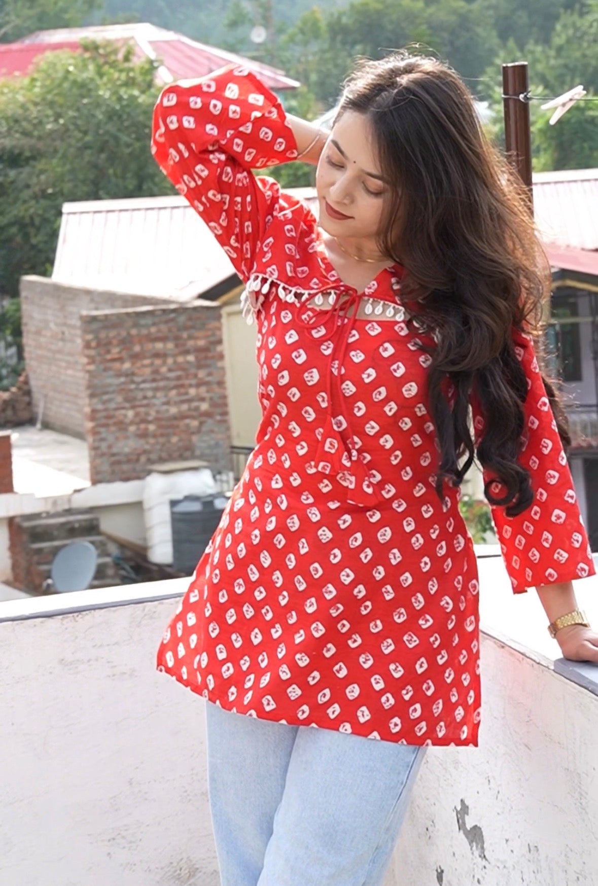 Pure Cotton Bandhej Print Short Kurti