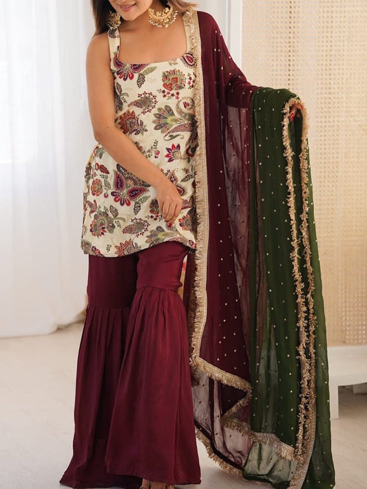 3 PIECES KURTI, SHARARA & DUPATTA