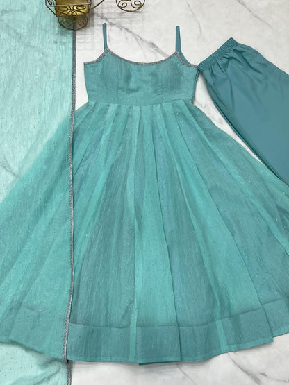 Crunchy Silk Anarkali, Pant & Dupatta Set
