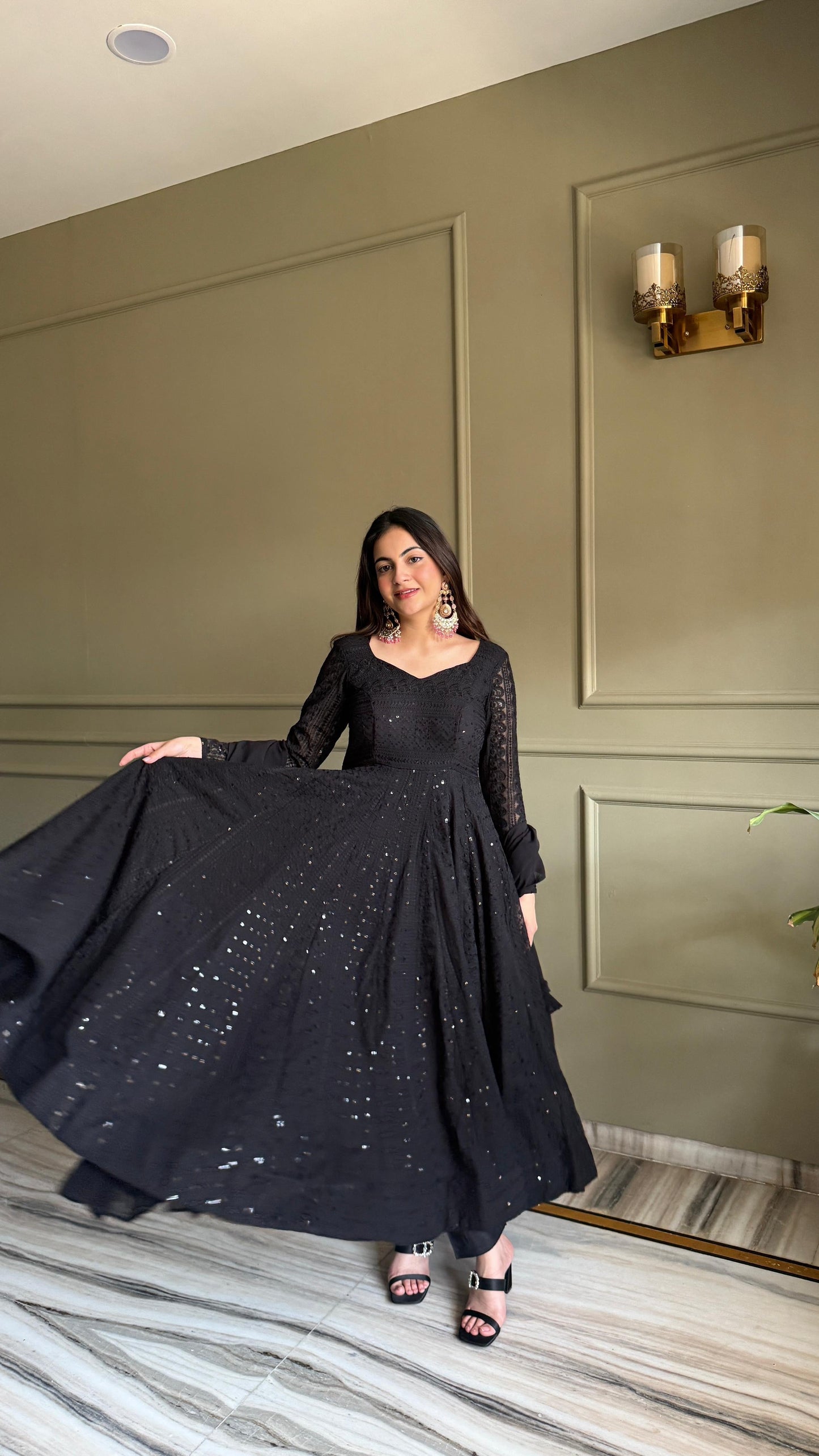 Black Lucknowi Anarkali Set