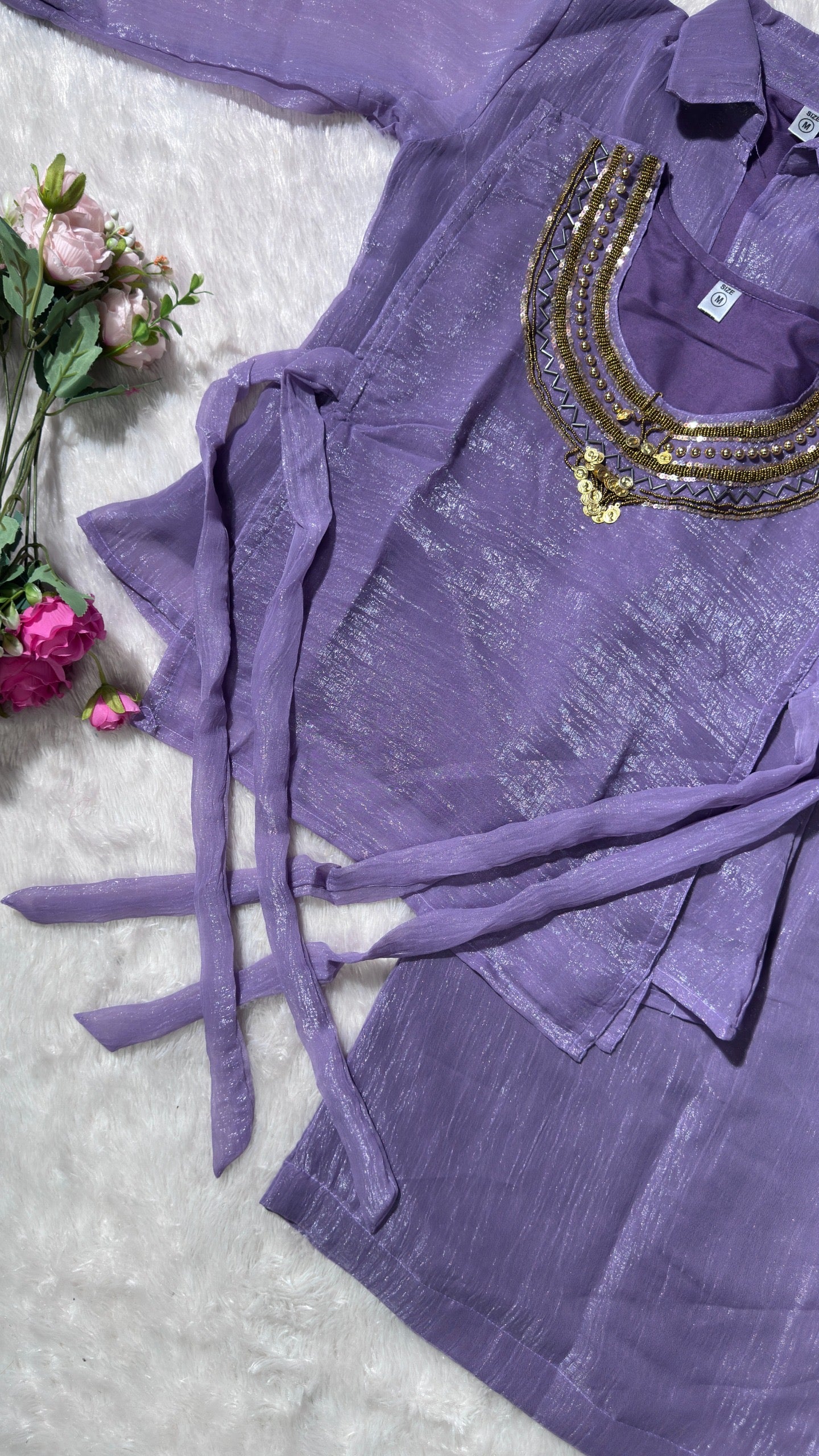 Premium Crunchy Silk Co-Ord Set With Shirt & Plazzo
